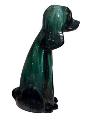 Blue Mountain Pottery Dog Puppy Figure 13.5" Large Green Black Drip Canada MCM